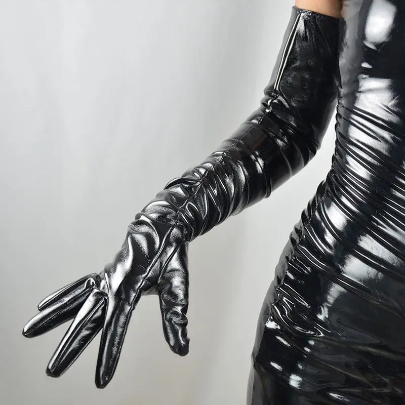 Stretchy Extra Long Gloves Soft Faux Leather Comfortable Fit Glove with Shiny Fashion For Women Party Costume Cosplay