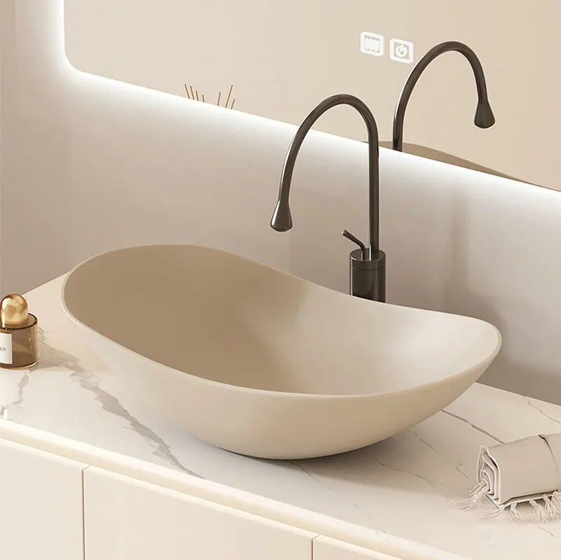 

Italian style colored ceramic countertop washbasin, balcony bathroom small size cream washbasin single basin BB374FG