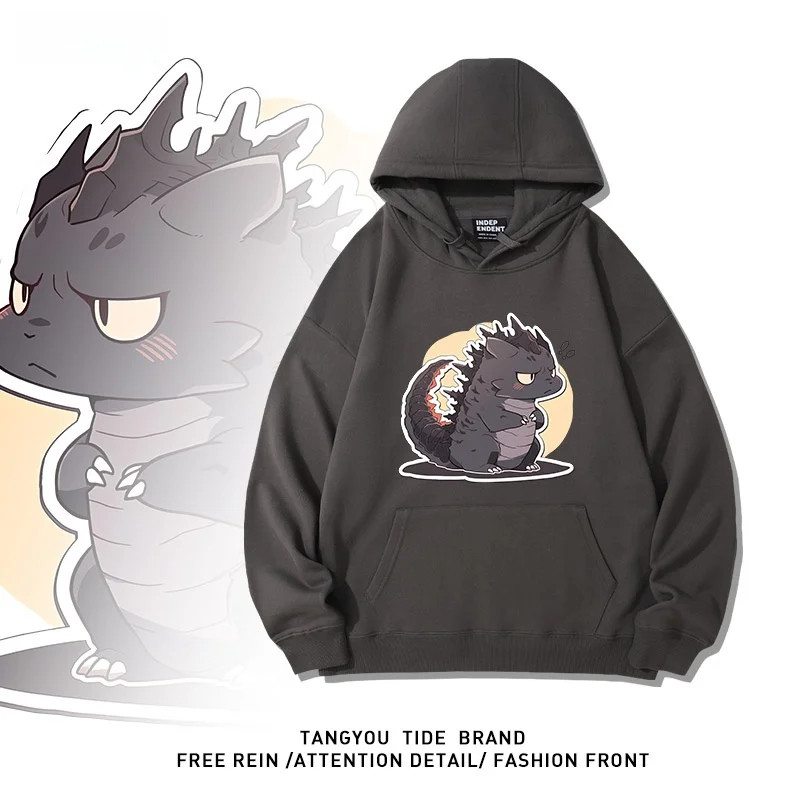 

Loose Fit Pure Cotton Hoodie for Men with Cartoon Print Casual Streetwear Autumn New Sle round Ne Sweatirt by Tang You