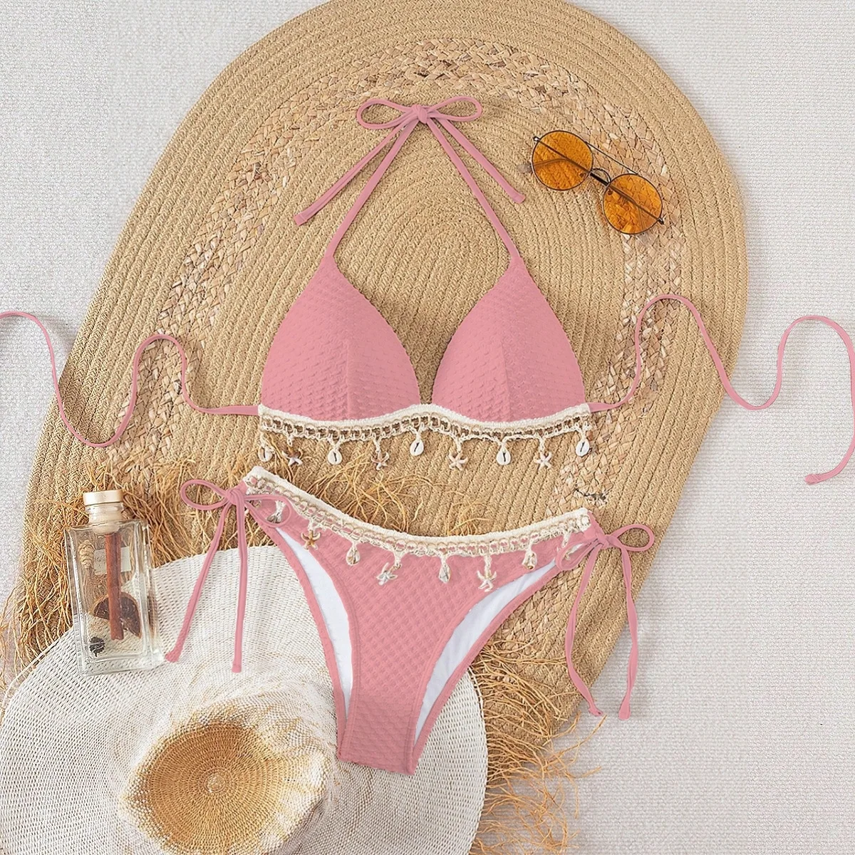 

Сексуальный комплект бикини, дизайнерский купальник 2026, микро бикини с пуш-ап, летний купальный костюм, женский треугольный купальник с завязками по бокам