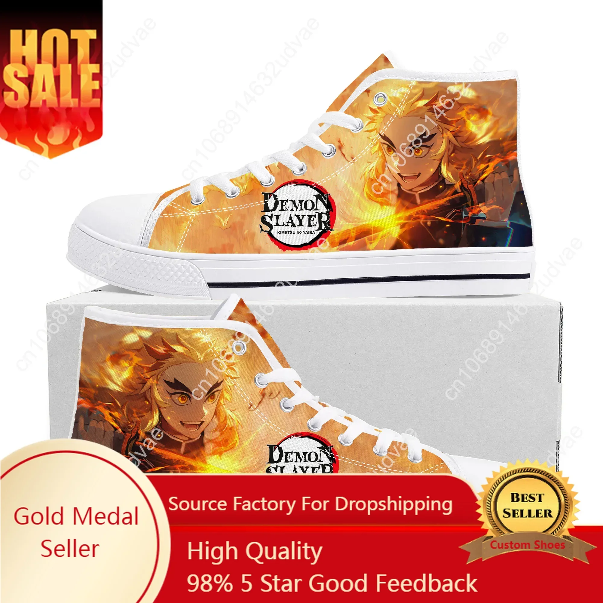 

Japan Anime Kyojuro Rengoku Flame Pillar Fashion High Top Sneakers Mens Womens Teenager Canvas Sneaker Couple Shoes Custom Shoe