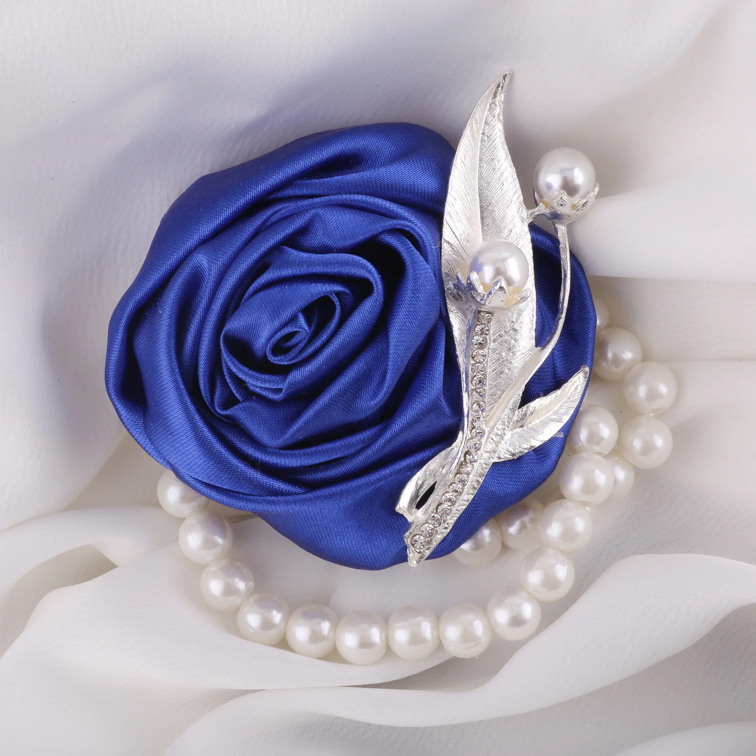 Corpetto da polso da sposa rosa blu e Boutonniere, spilla, accessori per vestire la sposa e lo sposo per il matrimonio fiore artificiale