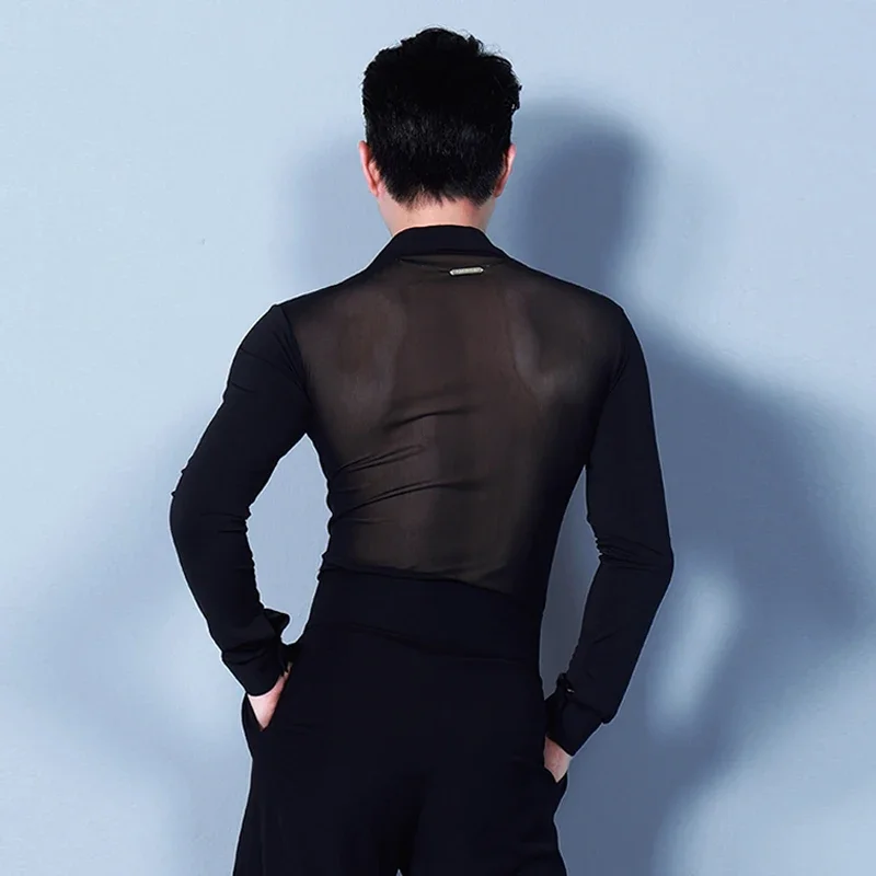 Mannelijke Danskleding Latin Dans Shirt Voor Mannen Zwarte Tango Top Lijn Dans Lange Mouwen Tops Wit Samba Competitie Kostuum