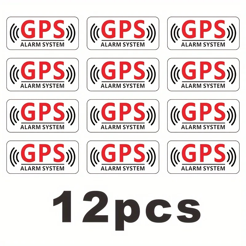 12-Pack Gps Alarm System Warning Decals, Anti-Theft Stickers for Cars, Motorcycles, Bicycles, Universal Type, Waterproof Material, Vehicle Security Alarm Signs