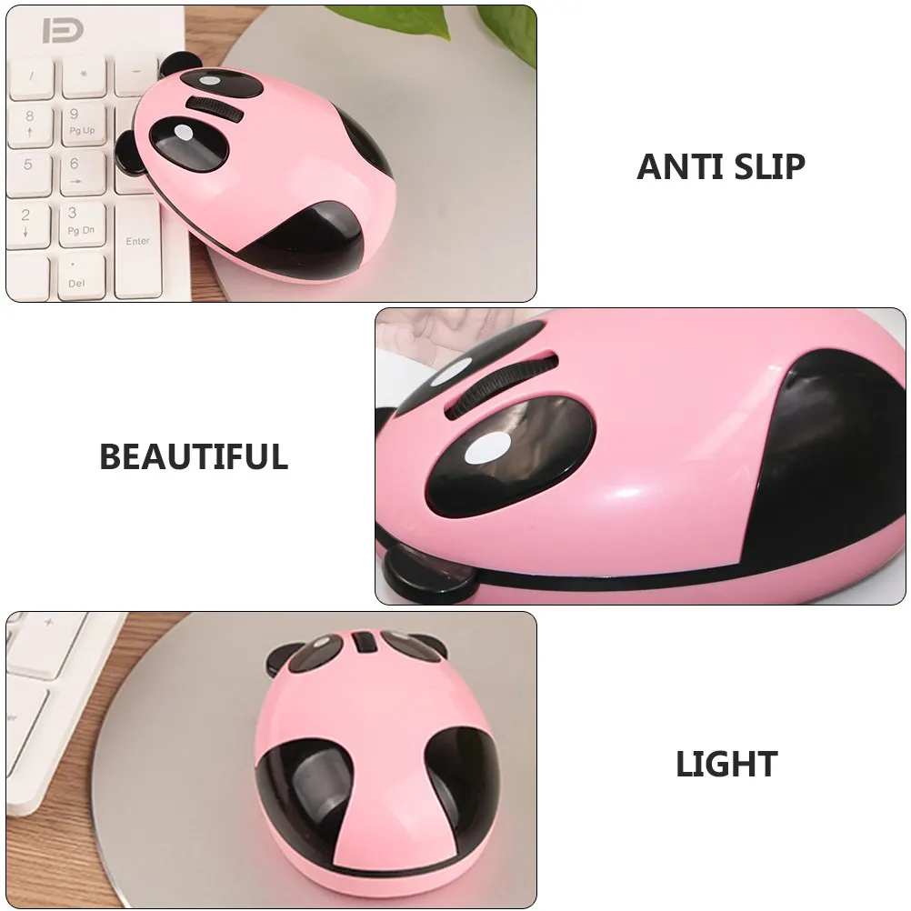 1Pcs Cute Wireless Panda Mouse Ergonomic Arc Shape Anti-Slip Sweat-Resistant Portable Lightweight Silent for Work Gaming Study