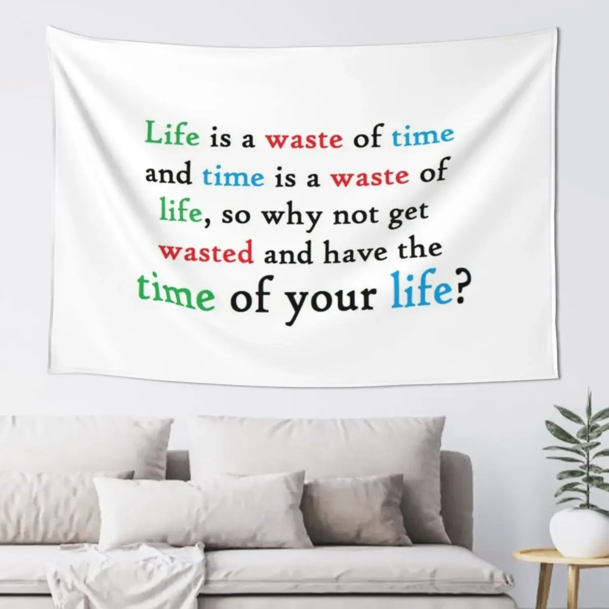 Śmieszny cytat studenta - życie, czas, zwisły gobelin Zabawna dekoracja pokoju Estetyczny gobelin