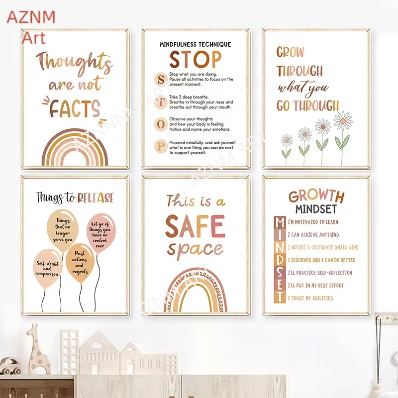 1pc Colorful Mental Health Canvas Printing Bohemian Inspirational Poster Prints Pictures for Classroom Office Wall Art Decor