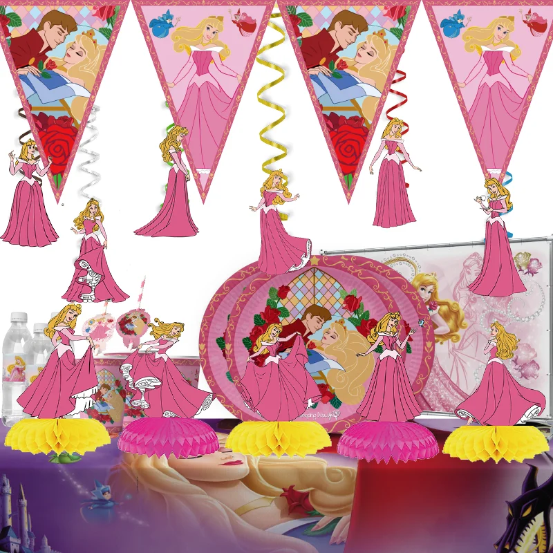 disney cartoon sleeping beauty theme pink party supplies decorations  disposable tableware tablecloth wedding decoration party