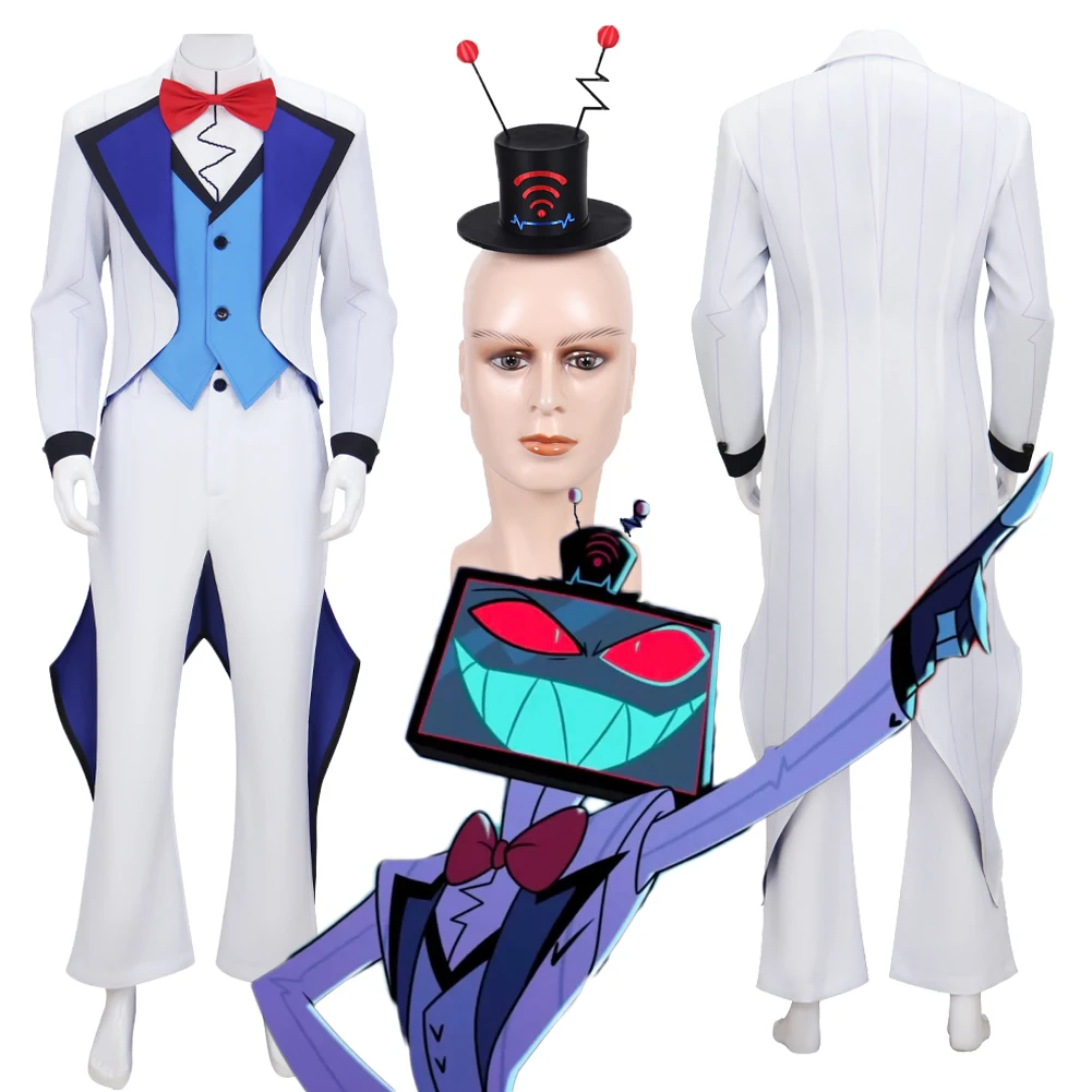 Hazzbin S2 VOX Cosplay White Suit Costume Tailcoat TV Hell Inn Uniform Hat Ornament Clothes Outfits Halloween Carnival Party