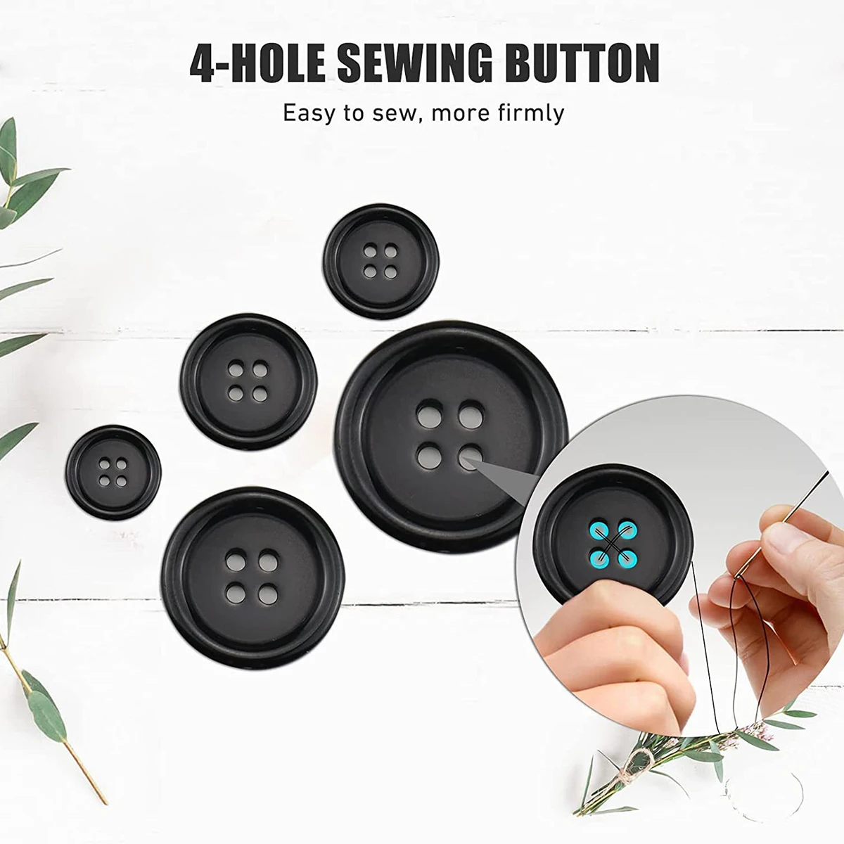 100 Pcs Black Resin Sewing Buttons, Mixed 5 Sizes of Black Buttons Suitable for Sewing Decoration 4-Hole Craft Buttons