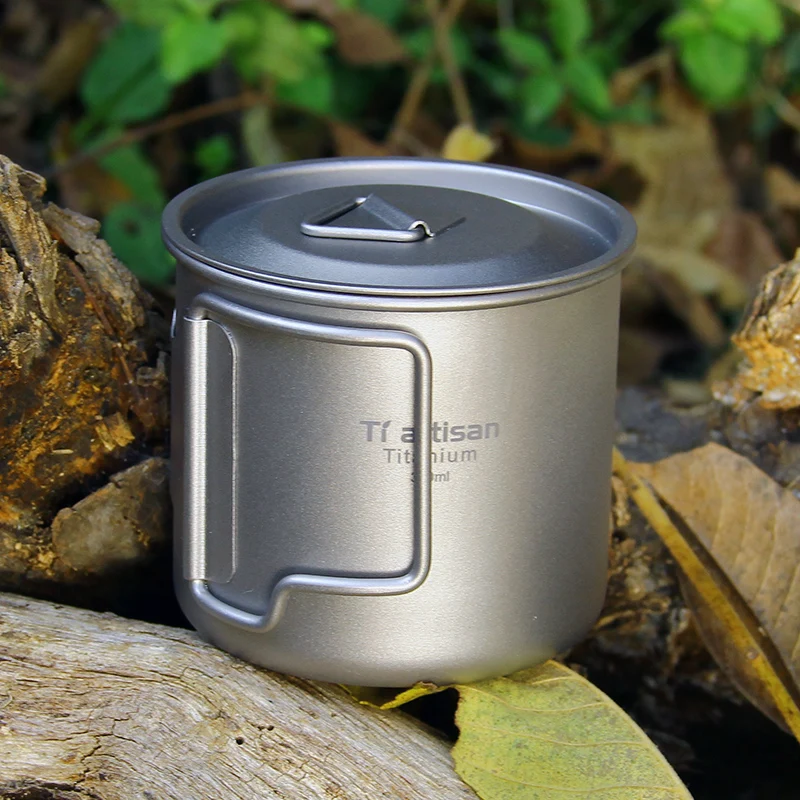 Tiartisan 350ml 750ml Tatinium Cup Hiking Tableware Fodable Handle Coffee Cups with lids Lightweight Frosted Cup Mugs image 4