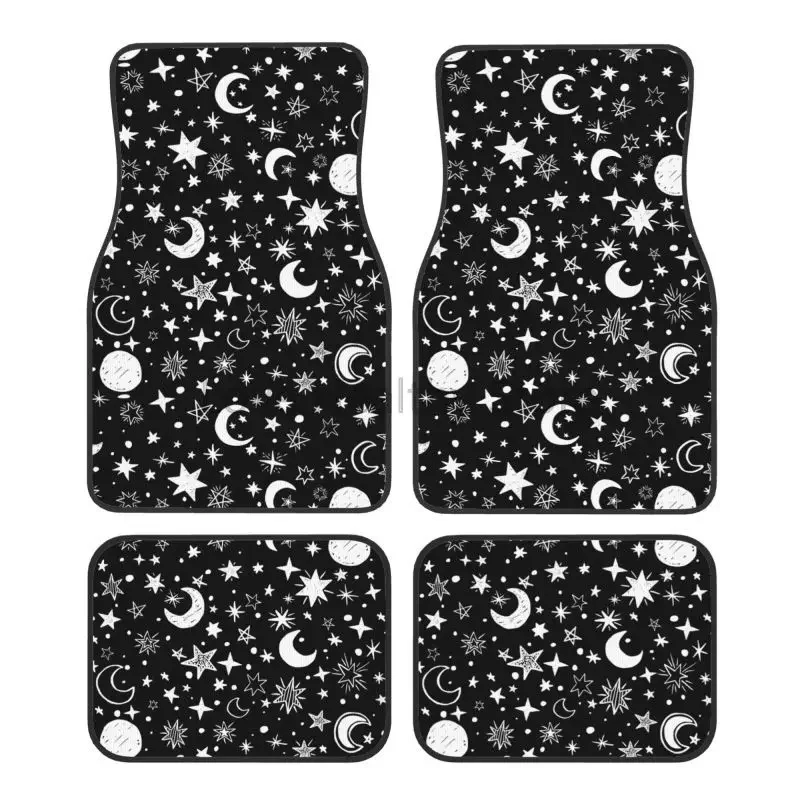 

Moon and Star Pattern Car Floor Mats 4-Pieces Car Front and Rear Rubber Backing Carpet Foot Mats Universal Auto Interior Decor