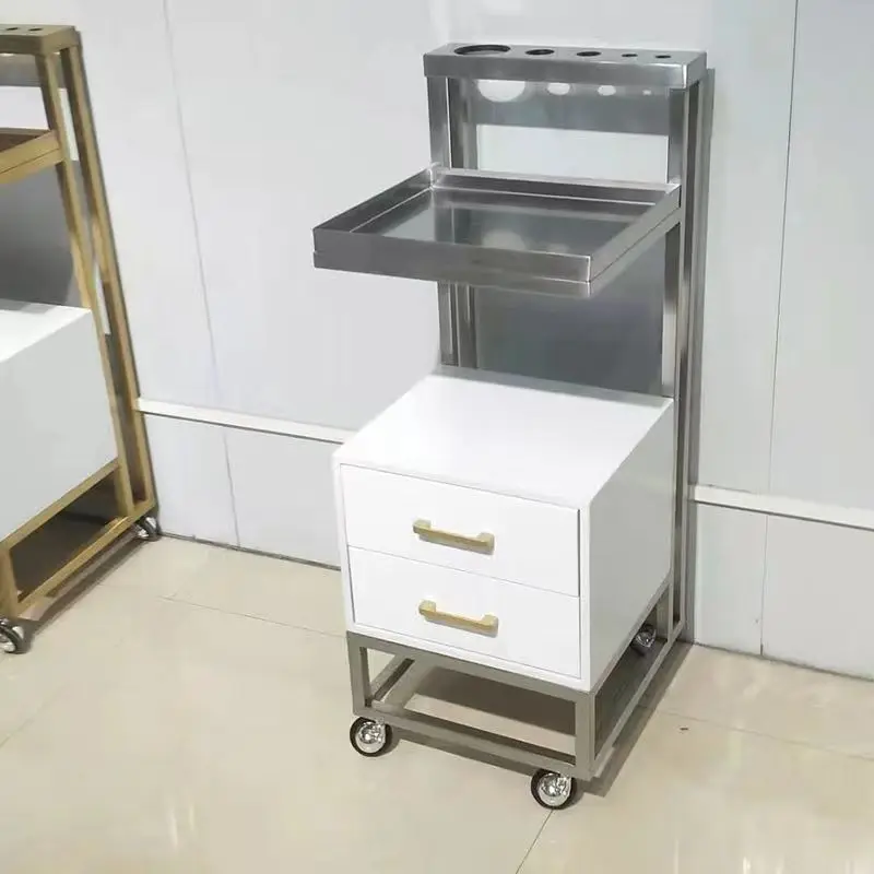 Wholesale Hair Salon Furniture Hair Stylist Metal Gold Silver Barber Tool Trolley With Drawer Wheels