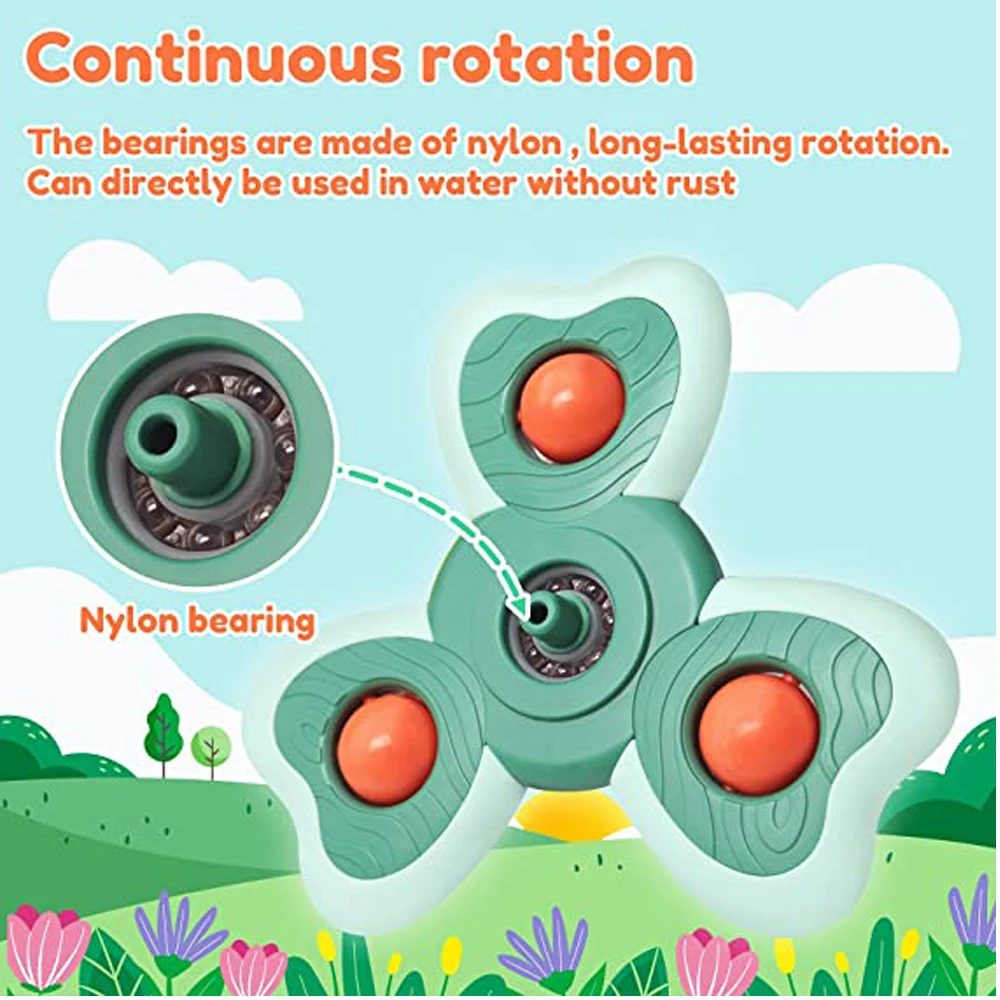 Suction Cup Spinning Top Toys, Insects Sucker Spinner Toys For Kids,Window High Chair Tray Bath Table Airplane Travel Toy