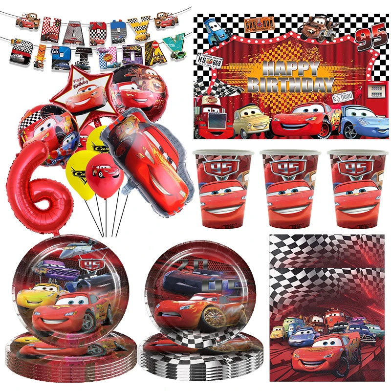 Disney Cars Birthday Party Decoration New Cartoon Lightning Mcqueen Paper Cups Plates Napkins Balloons Kids Baby Shower Supplies