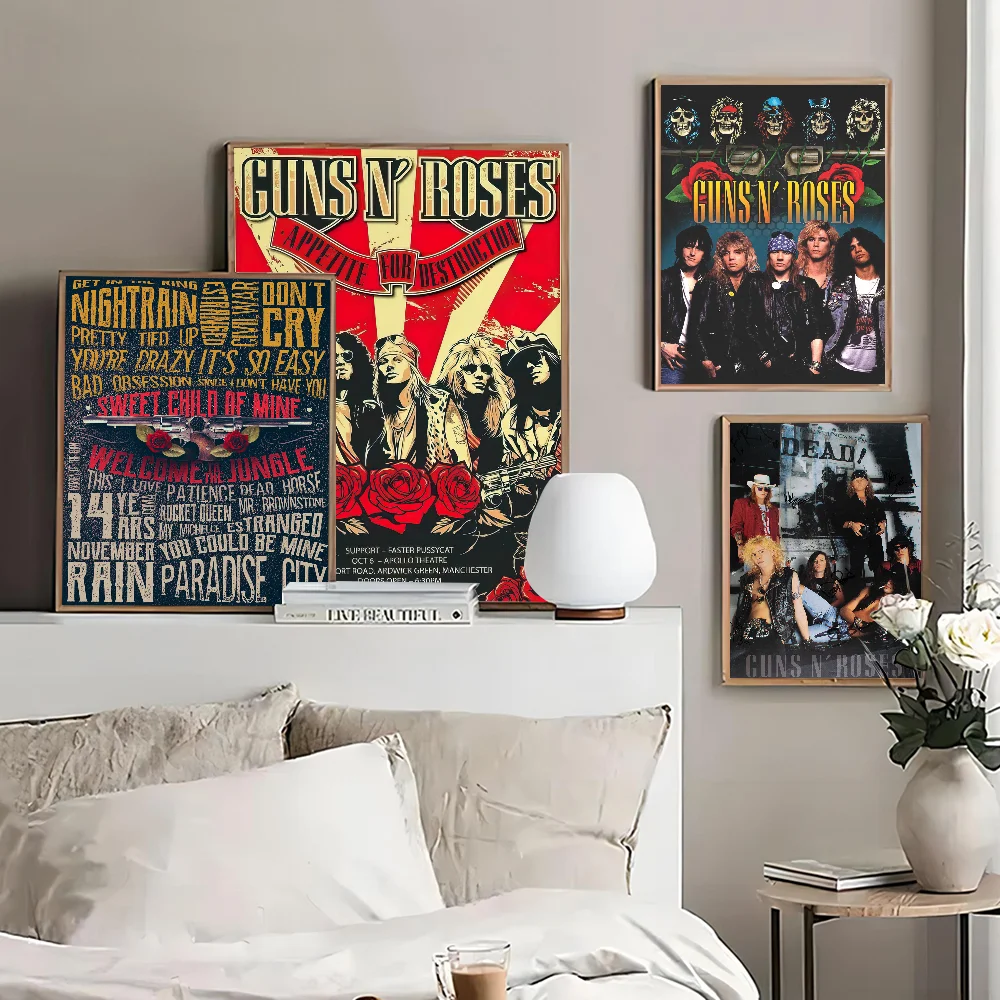 Vintage Rock Music Band G-Guns N Roses Classic Movie Posters Vintage Room Bar Cafe Decor Stickers Wall Painting