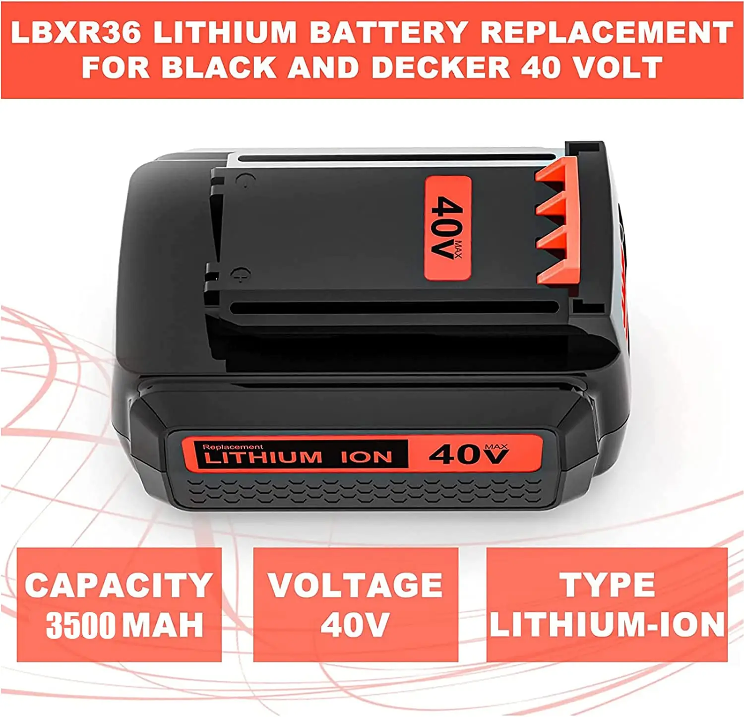 36V/40V 3.5Ah Replacement Battery， for Black & Decker 36V~40V LBX2040 LBX36 LBXR36 LBXR2036 LST540 LCS1240 Cordless Tool Battery