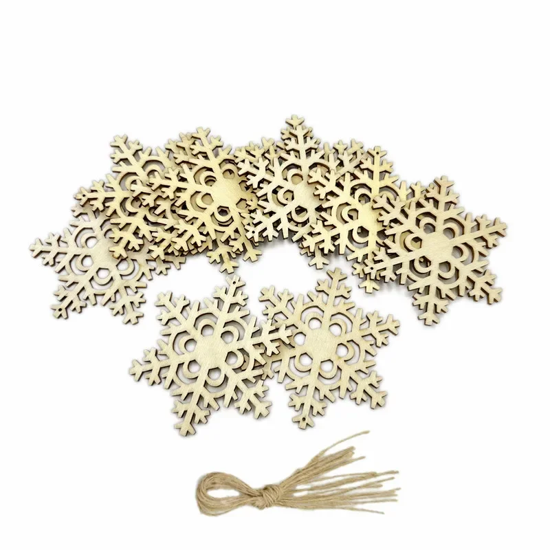 

10pcs 80mm Christmas Unfinished Wooden Snowflake Ornaments Snowflake Hanging Cutouts Blank Wood Slices for Xmas Tree Decorations
