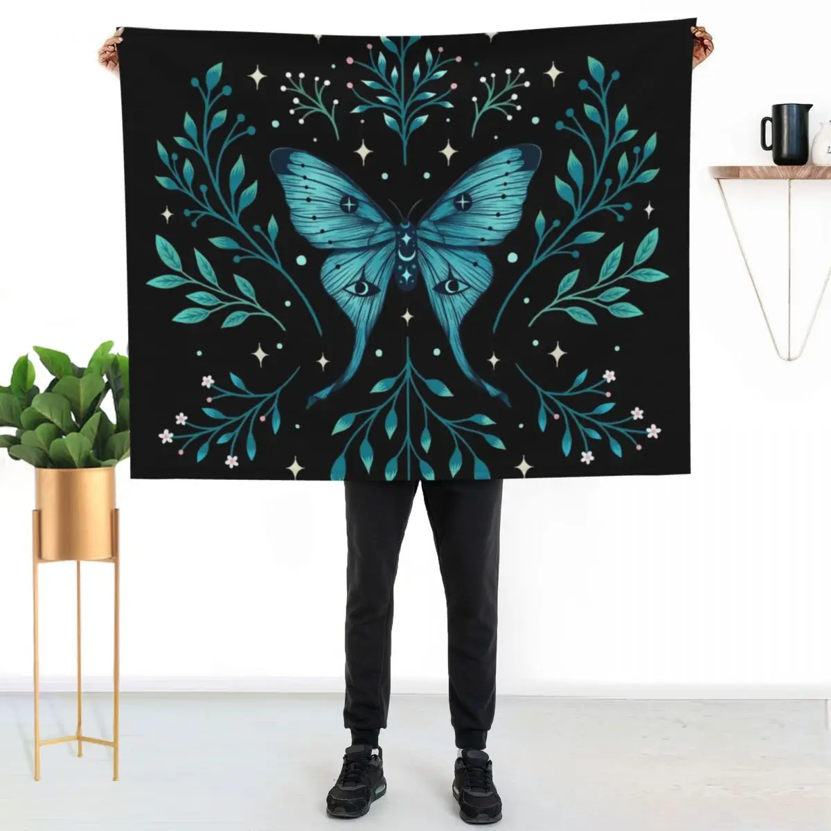 

Mystical Moon Moth - Turquoise Throw Blanket Stylish Warm Blanket for Living Room Bedroom