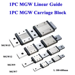 MGW7 MGW12 MGW9 MGW15 L 100-1000mm Miniature Linear Guide Rail 1PC MGW Linear Guide+1PC MGW carriage Block MGW9H MGW12H MGW15H