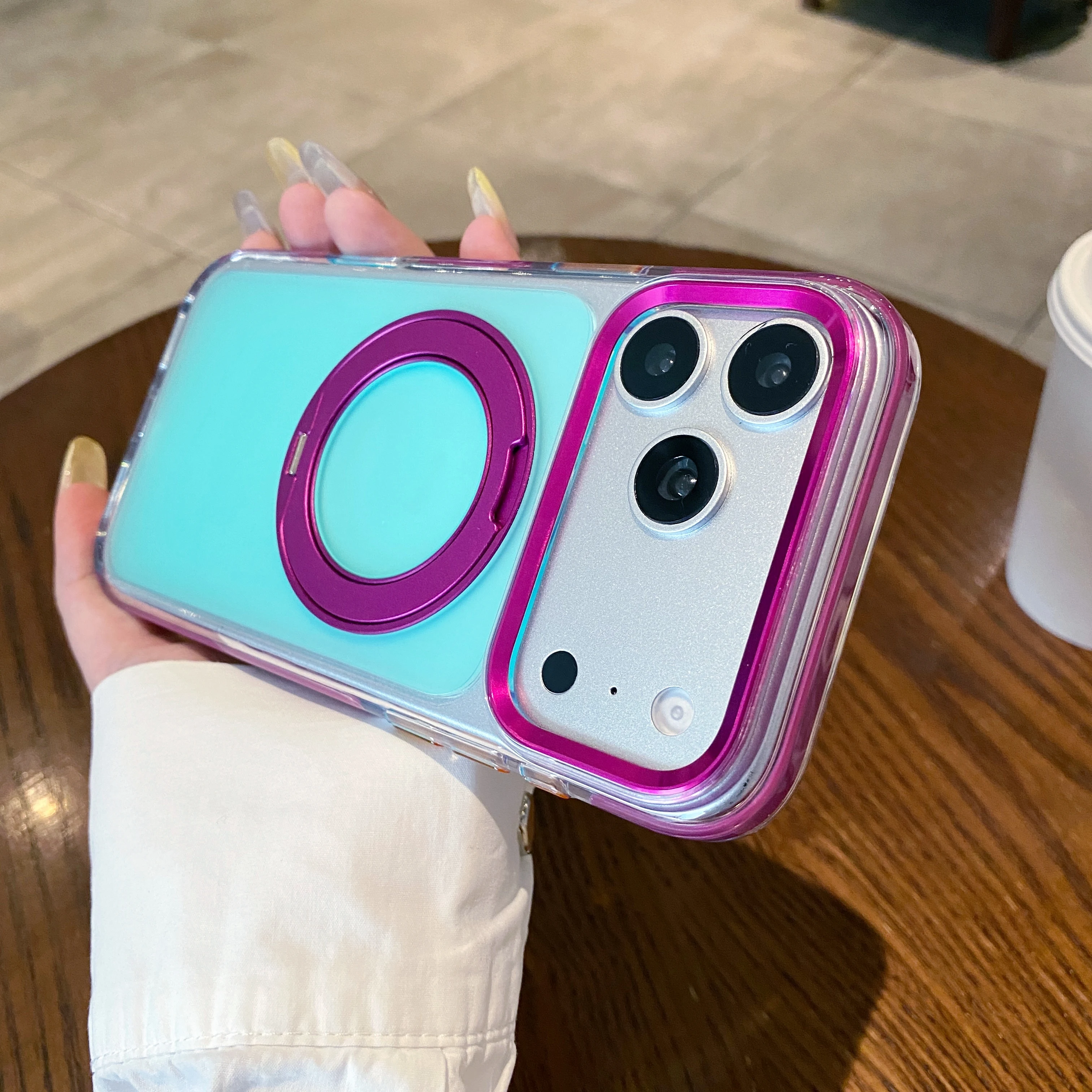 

360 Rotating Magnetic Kickstand Two Color Case for iPhone 17 Pro Max 17 Pro Shockproof for Magsafe Metal Slim Fit Cover
