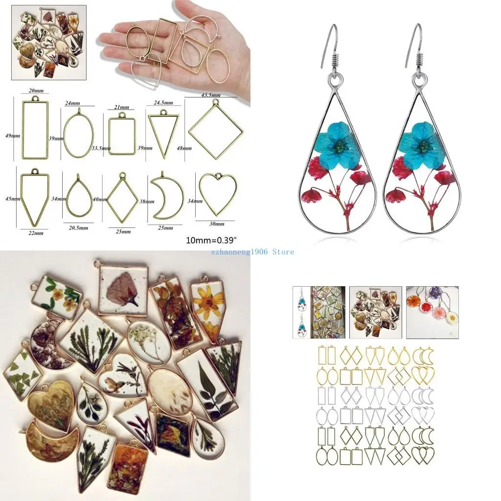 

85LF 60 Pcs UV Epoxy Hollow Frames Resin Craft Bezels Pendants for Necklaces Earrings