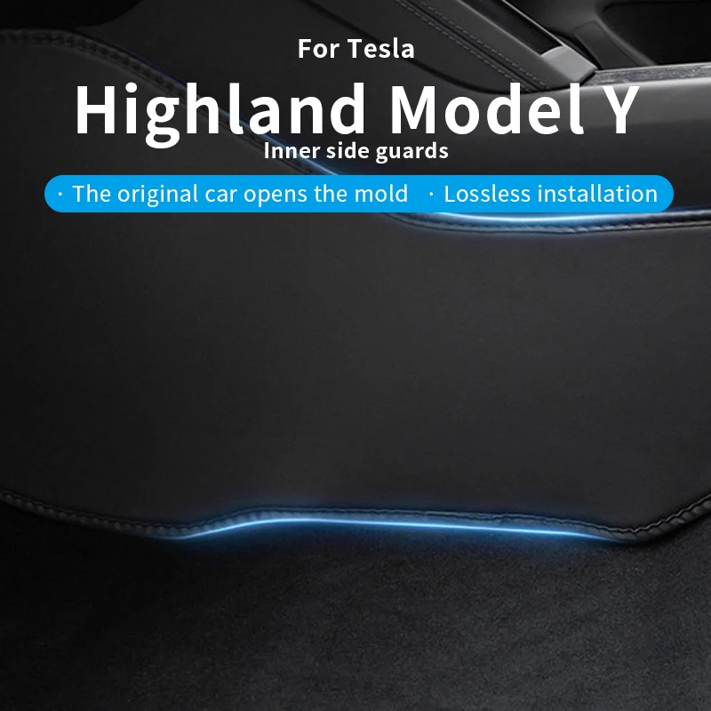 Suitable for Tesla Model Y 2025 Highland – TPE Center Console Anti-Kick Protector, Two Side Panel Defense Sticker Covers.