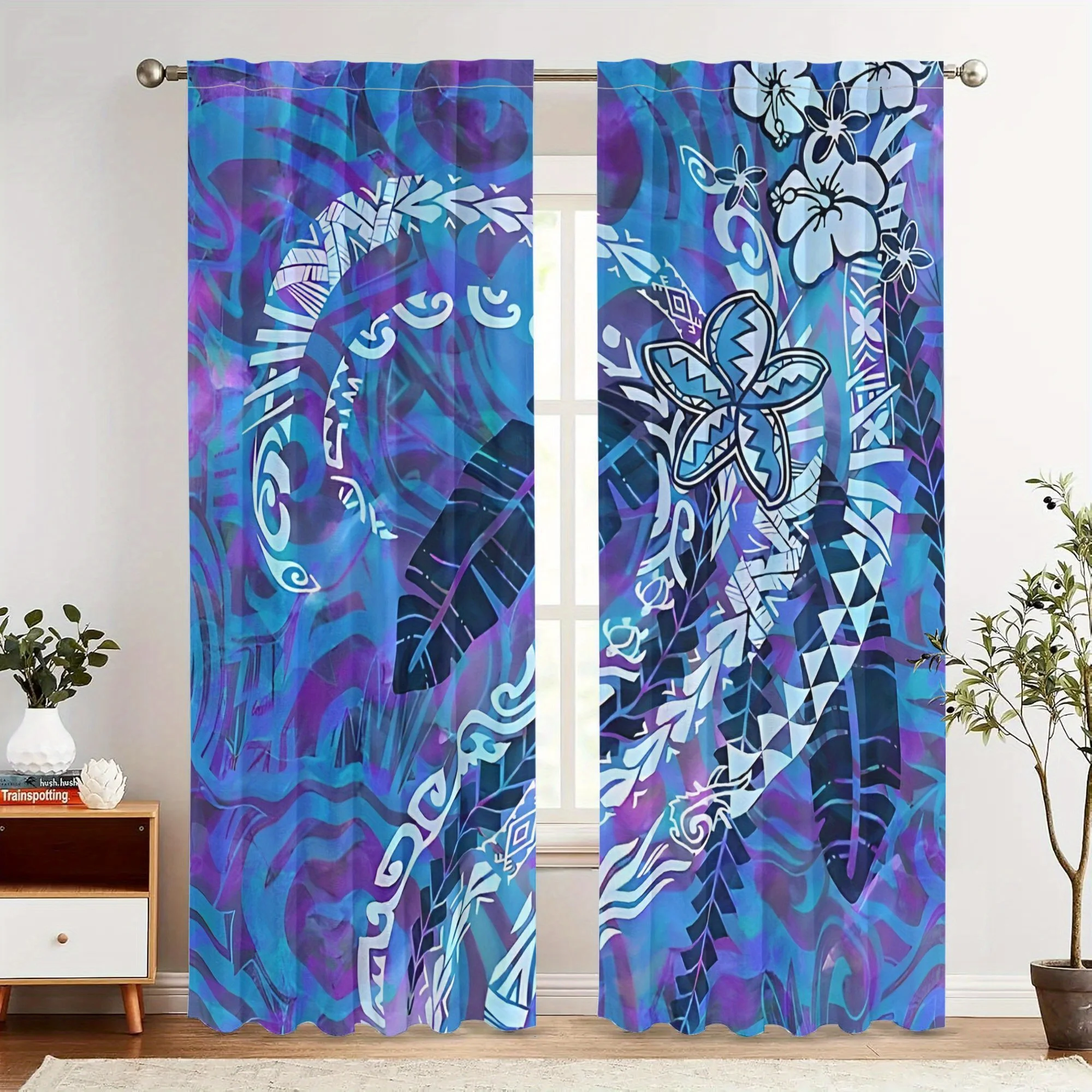Blue watercolor art pattern Print Drapes Room Darkening Window Curtains for Home Decor,Rod Pocket Blackout Curtains Bedroom