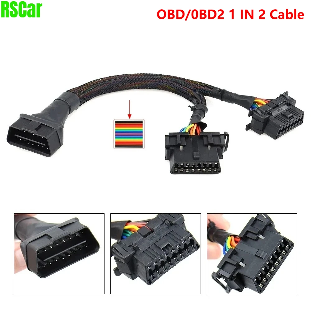 Latest OBD2 Male To Dual Female Elbow Extension Y Cable with 16Pin Available To Connected 1 IN 2 Splitter Extension Adapter Tool