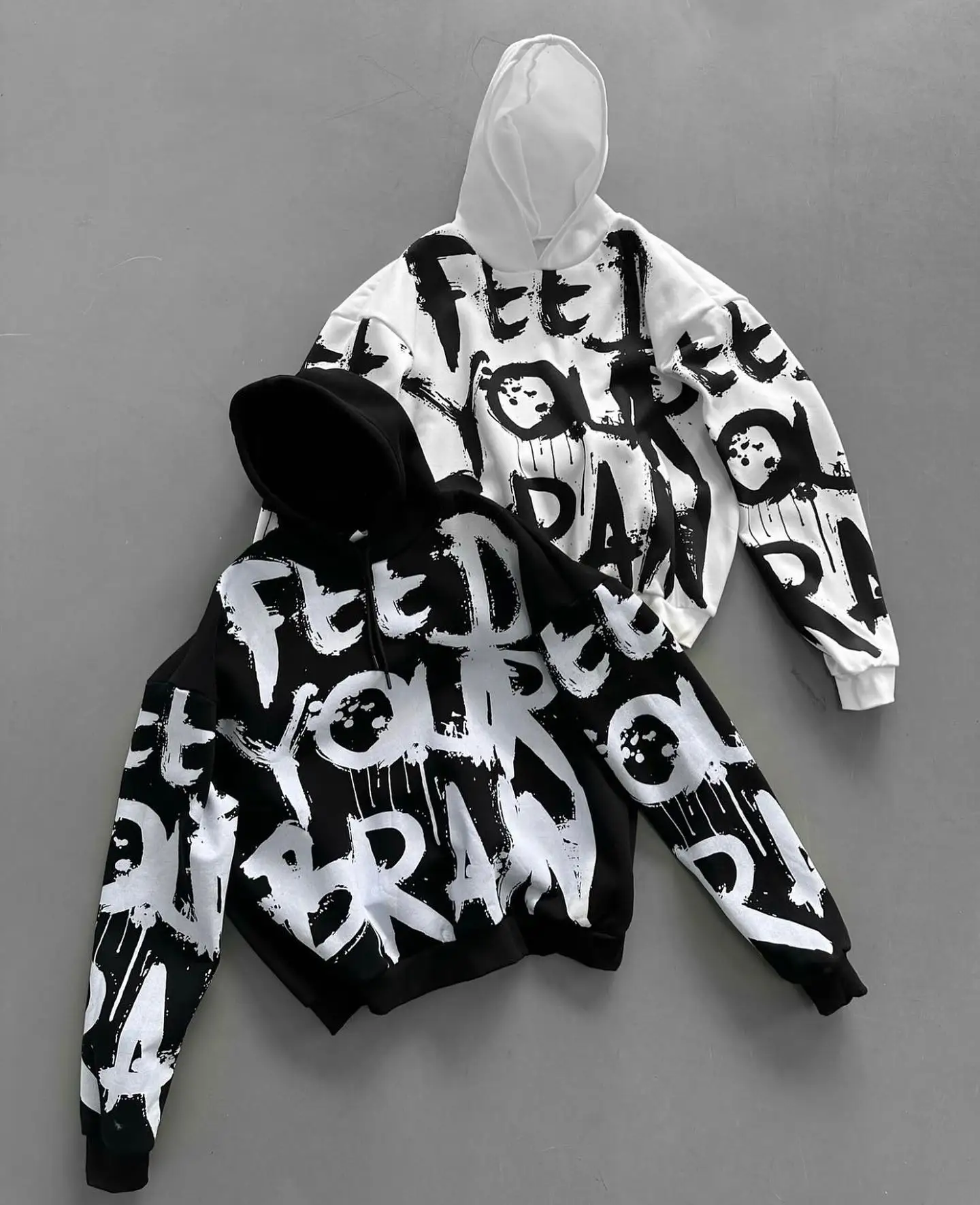 Trendy street letter graffiti print hoodie classic retro skateboard hip hop street casual oversized sweatshirt Harajuku sports