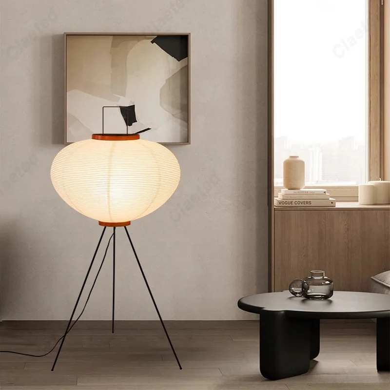 Retro and Minimalist LED Living Room Bedroom Study Rice Paper Floor Lamp Creative Atmosphere Decoration Lighting Fixtures