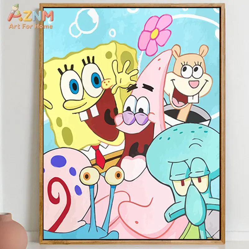 1 Stück Spongebob Schwammkopf rahmenloses Leinwandgemälde, Cartoon-Anime-Kunst, einfache Wanddekoration für Kinderzimmer und Zuhause