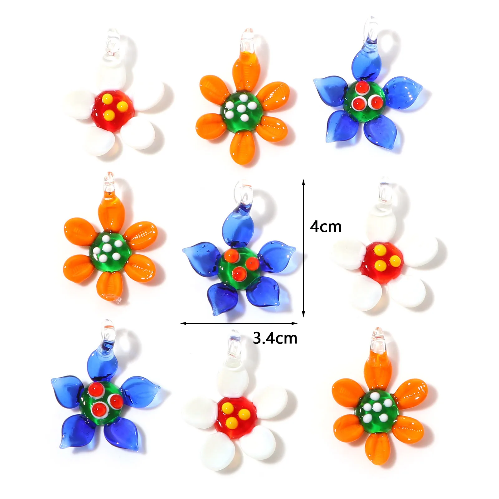 2PCs Floral Lampwork Glass Pendants Flower Charms For DIY Making Necklace Earrings Bracelet Jewelry Accessories