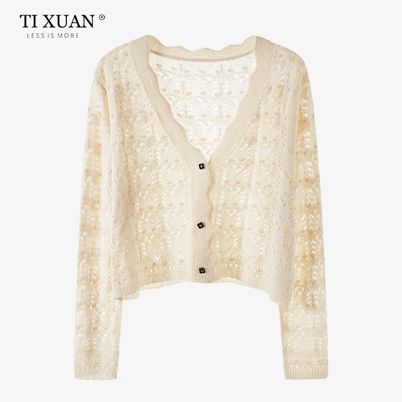 

High Quality Ice Silk Knitted Cardigan for Women's Summer Outerwear, Thin Shawl Top, Air-conditioned Shirt, Knitted Small Jacket