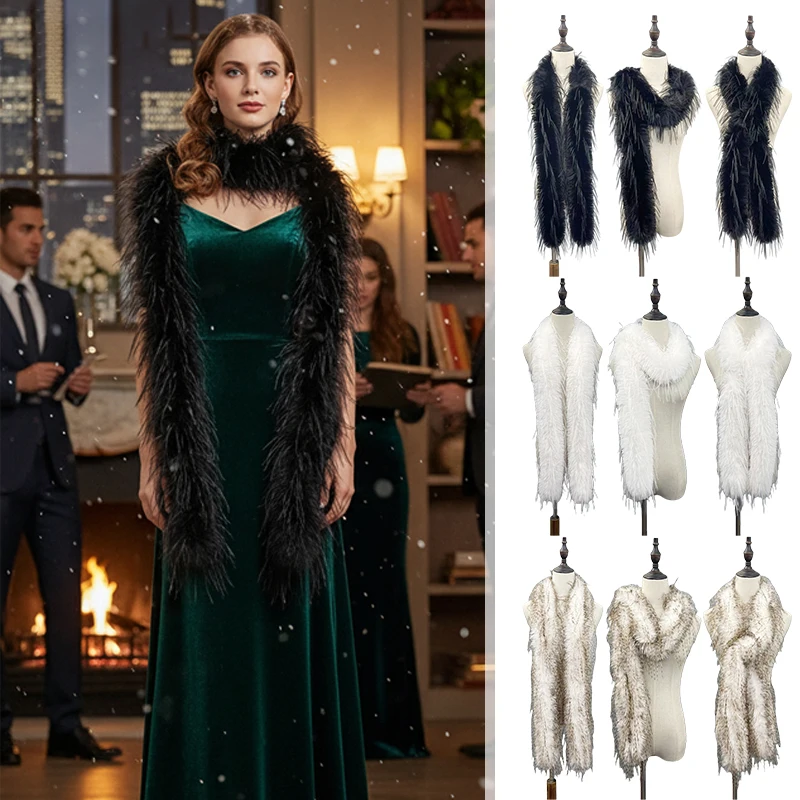 Imitation Mink Fur Long Scarf Women Autumn Winter Warm Plush Solid Color Shawl Scarf Party Banquet Evening Dress Accessories