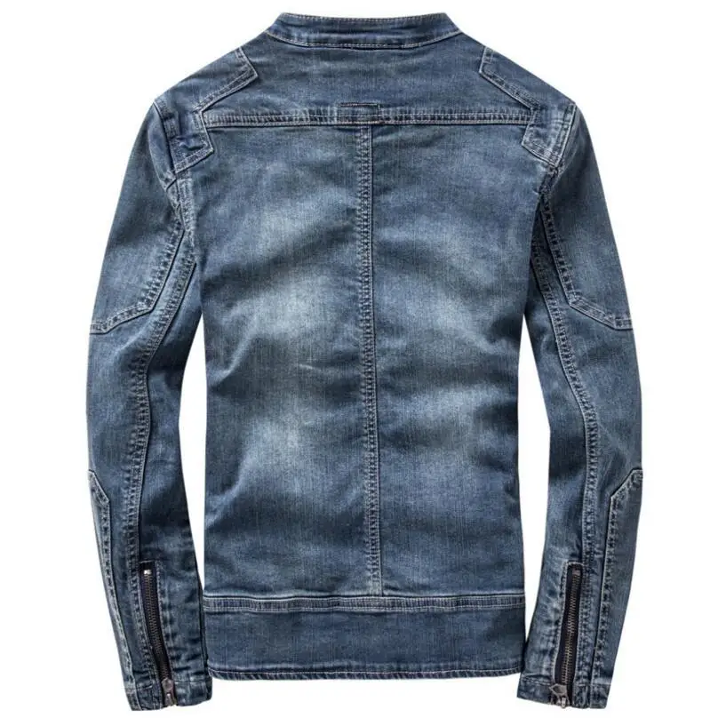 Men Blue Denim Jackets Slim Stand-up Collar Denim Coats Spring Autumn Blue Jeans Jackets High Quality Male Stretch Jacket 3XL