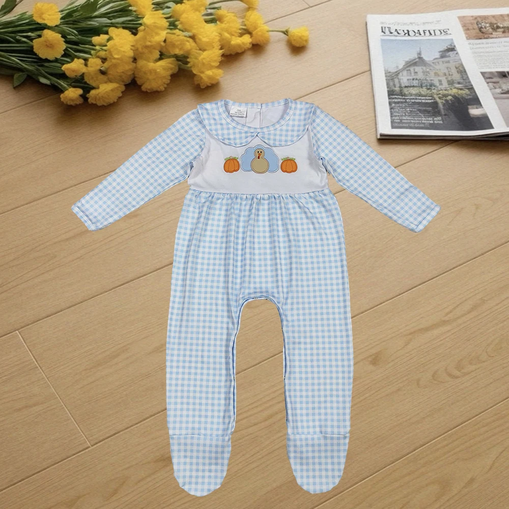 

9.26 Baby Winter Rompers Embroidery Pumpkins Turkey Baby Infant Thanksgiving Fall Footed Rompers