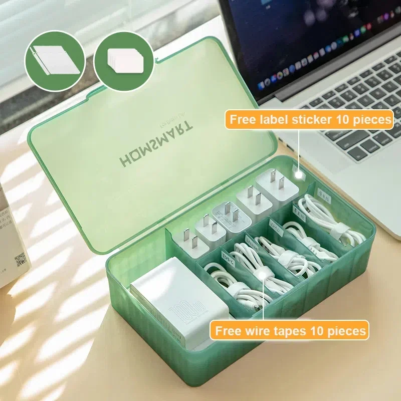 New Cable Storage Box Living Room Office Desktop Charger USB Storage Box Dustproof Headphone Wire Desk Organizer Cable Organizer