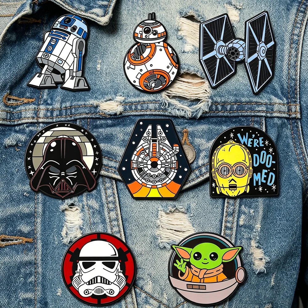 8pcs Star Wars Enamel Lapel Pins Set - R2-D2 BB8 Darth Vader Cartoon Characters Creative Toy Brooches for Clothing Accessories