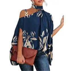 Elegante feminino sexy solto blusa 2023 camisa de verão aberto-ombro oco-para fora manga curta corrente pescoço imprimir casual topos S-XXL