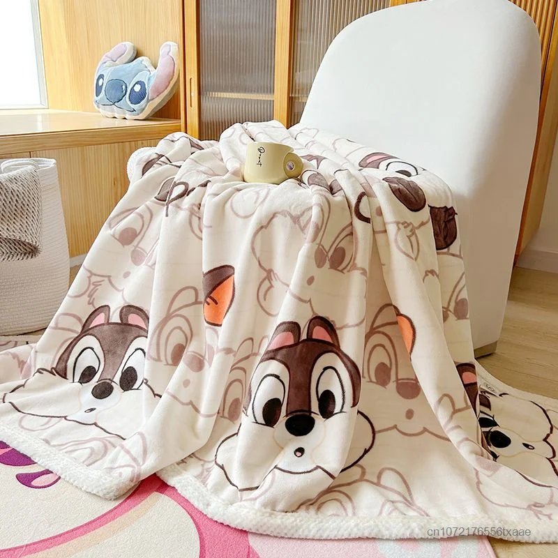 Imagem -06 - Disney-stitch Cobertor de Pelúcia Desenhos Animados Pooh Urso Lótus Bonito Dupla Camada Velo Colcha de ar Condicionado Macio Cobertores Portáteis