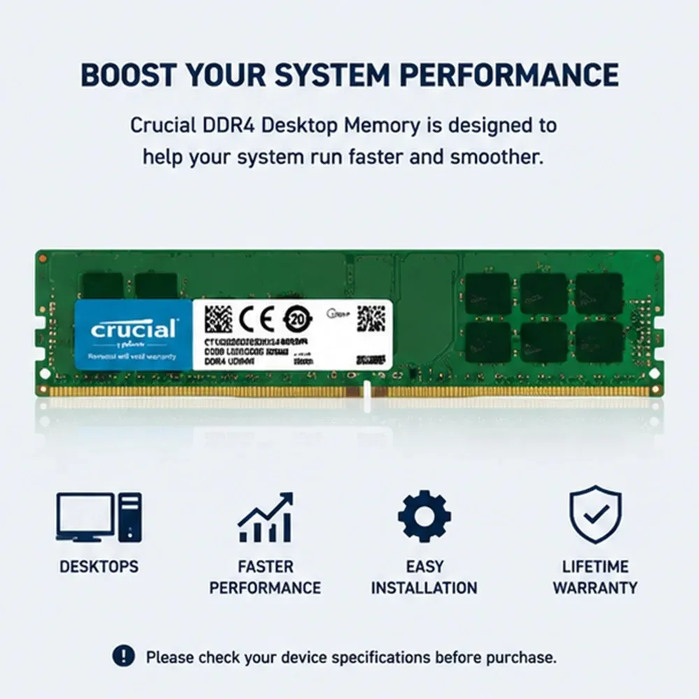 DDR4 RAM PC4 Crucial 4GB 8GB 16GB For Desktop Memory 2133/2400/2666/3200MHz UDIMM 288Pin Computer Game