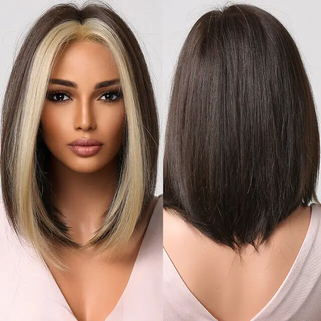 Short Soft Synthetic Heat Resistant  Blonde Finger Black Straight Wigs Women