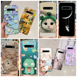 For Samsung Galaxy S10 Plus S10e S10+ S 10 Phone Case Back Cover Transparent Soft TPU Ultra Slim Samsung S10Plus Flower Cat Capa