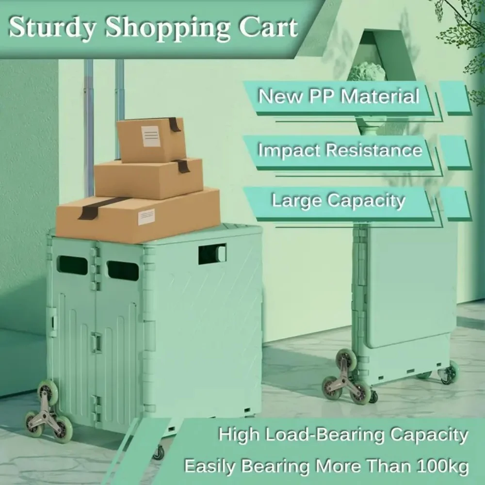 Factory Direct 2026 75L Collapsible Rolling Crate with Wheels Aluminum Alloy Folding Utility Cart for Grocery Shopping Camping T