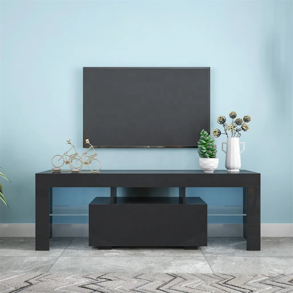 #Black TV Stand with LED RGB Lights,Flat Screen TV Cabinet, Gaming Consoles - in Lounge Room