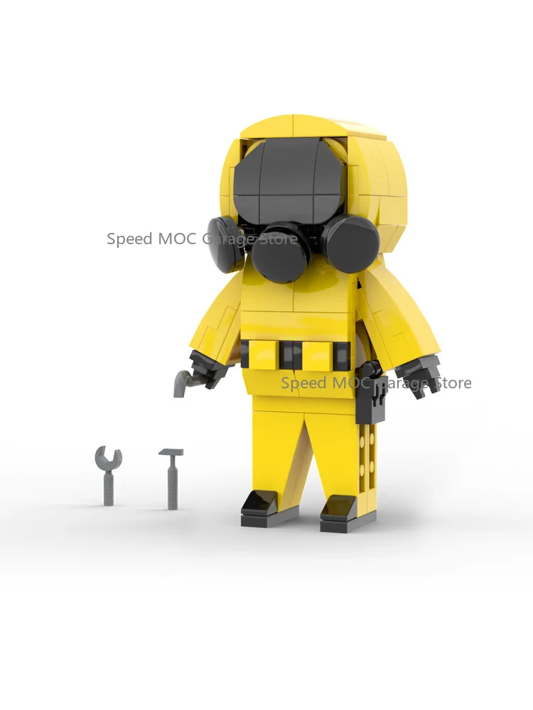 Hazmat Suit Explorer MOC Building Blocks Set - Yellow Biohazard Character Figure with Tool Accessories
