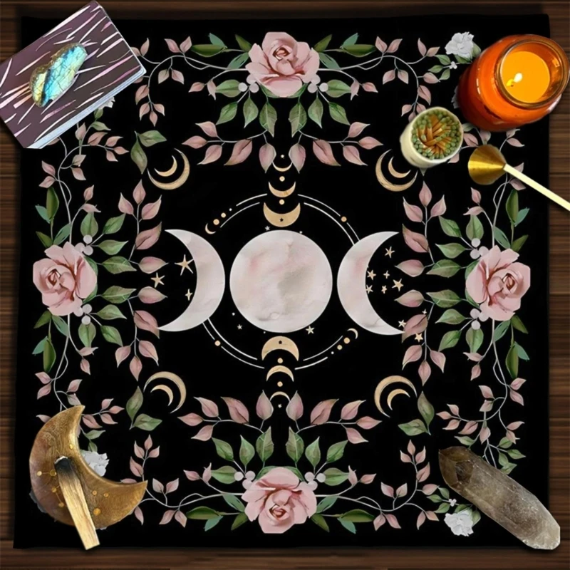 Triple Moon Altar Cloth Alter Cloth Tarot Tablecloth flower Wicca Tarot Mat Decor for Spread Witchy Cottage  Cottagecore