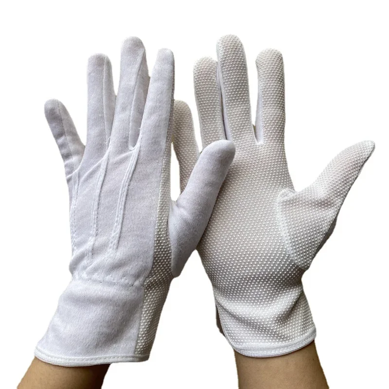 2/6Pairs White Work Gloves Non Slip Dots Gloves for Men Women Cotton Gloves for Costume Guard Tuxedo Formal Jewelry Inspection