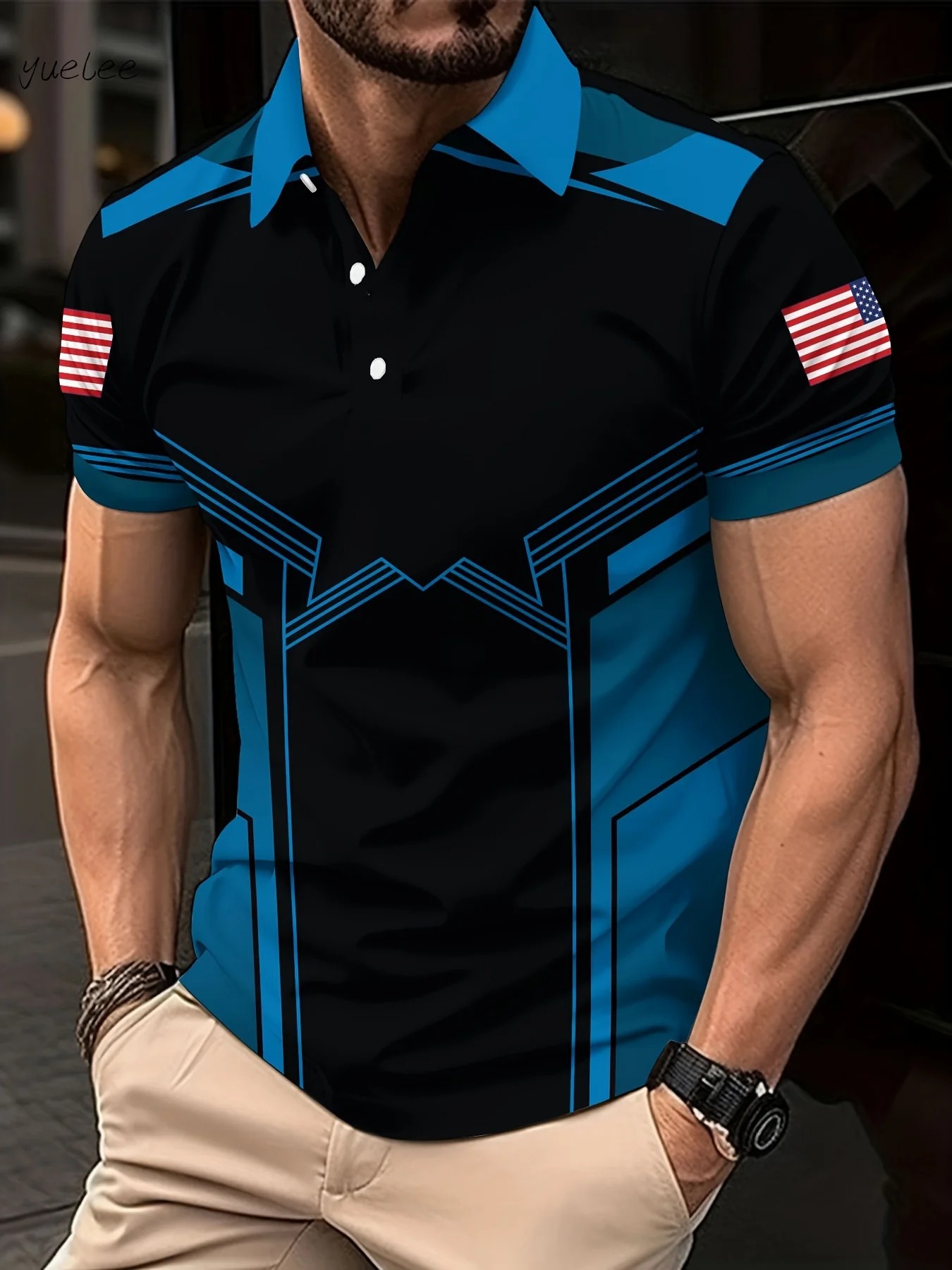

Men's Sports Digital Printed Short Sleeve Shirt Polo Button up Fashion and Geometric Design Summer Outdoor Activities Sportswear